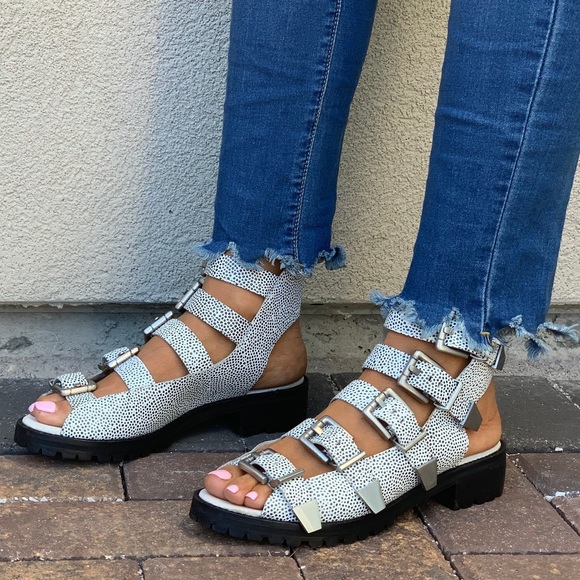 NIB Speckled Leather Lug Sole Flat Platform Sandal - Picture 5 of 8